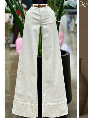 High-Rise Wide-Leg White Jeans with Panel Seams